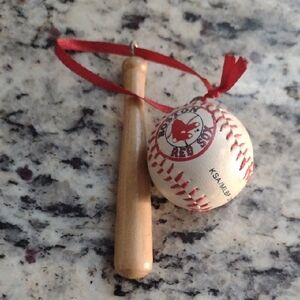 Boston Red Sox Baseball & Wooden Bat Ornament Vintage 2003